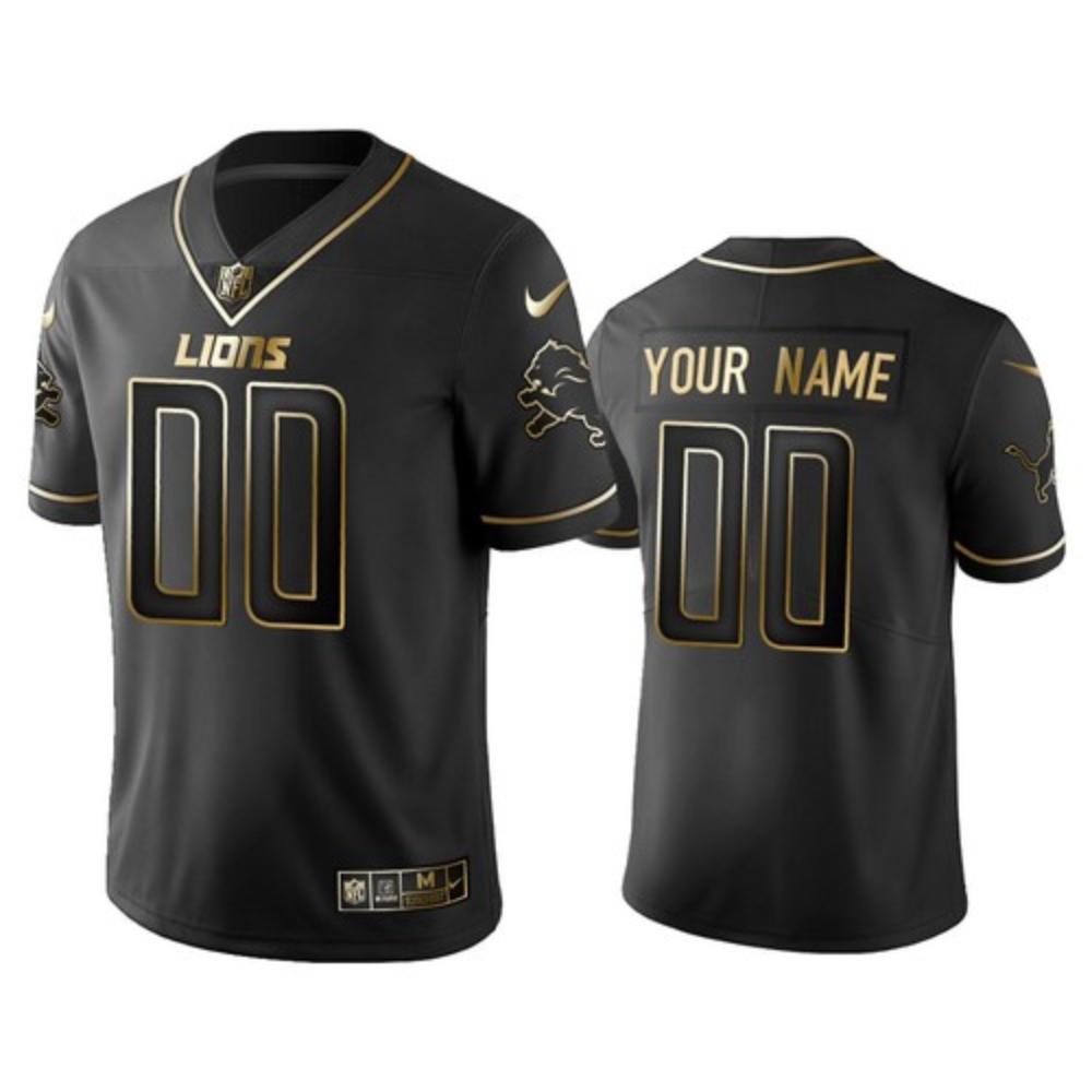 Men Detroit Lions Custom Jersey Black Golden 2020 Football Stitched