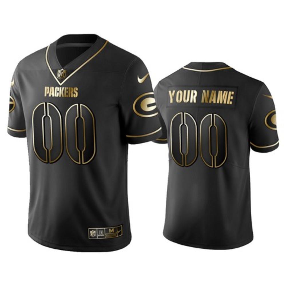 Men Green Bay Packers Custom Jersey Black Golden 2020 Football Stitched
