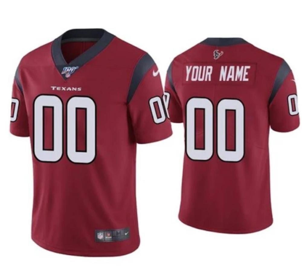 Men Houston Texans Custom Jersey Red 100th Season Football Stitched