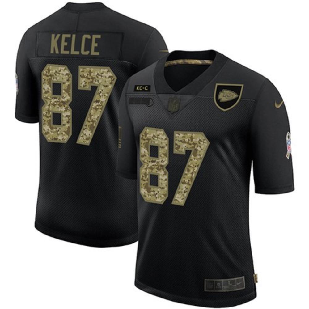 Men Kansas City Chiefs 87 Travis Kelce Jersey Black Camo Salute To Service