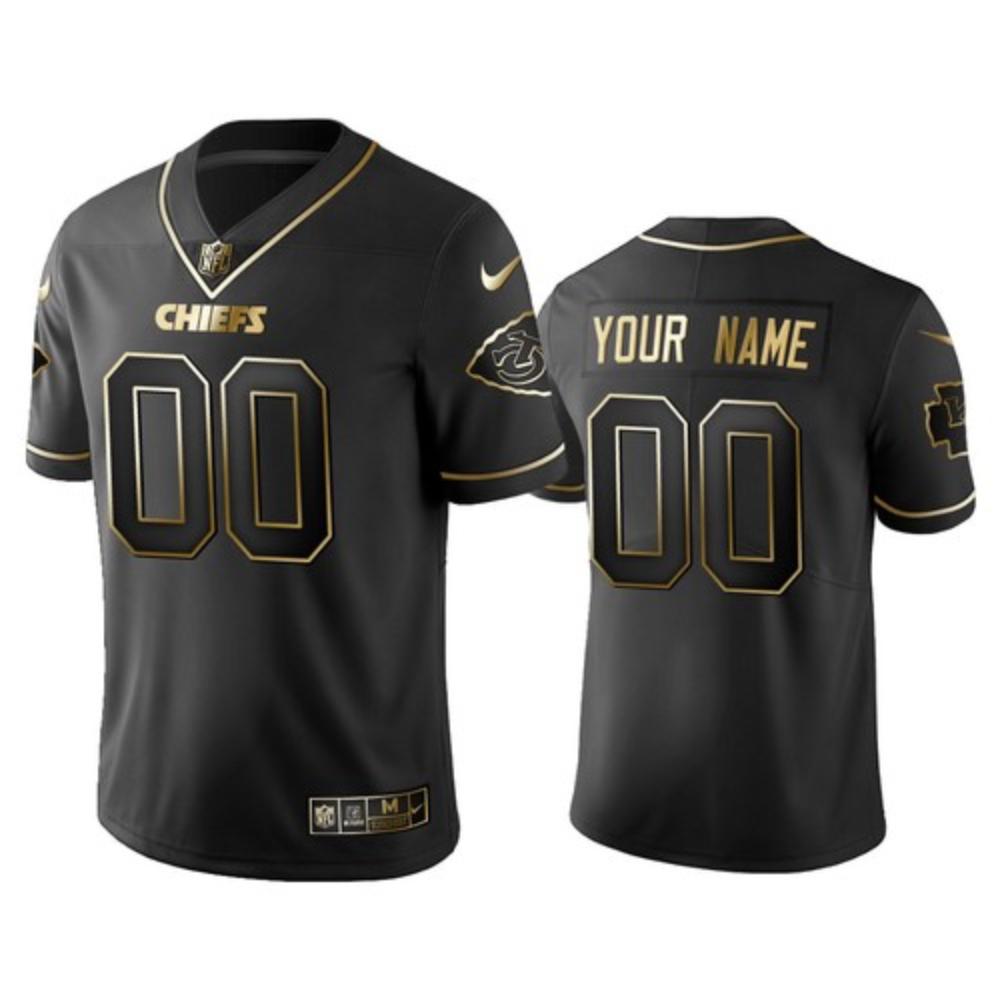 Men Kansas City Chiefs Custom Jersey Black Golden 2020 Football Stitched
