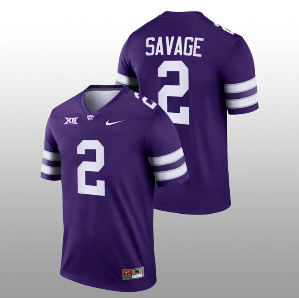 Men Kansas State Wildcats 2 Kobe Savage Purple College Football Jersey