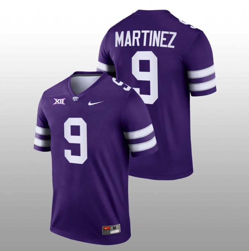 Men Kansas State Wildcats 9 Adrian Martinez Purple College Football Jersey