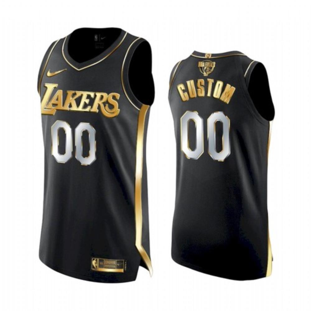 Men Los Angeles Lakers 00 Custom Black Golden Limited Jersey