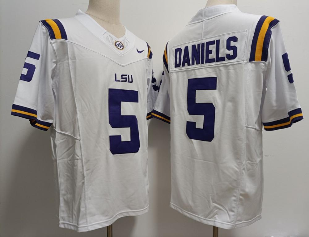 Men Lsu 5 Jayden Daniels White Jersey