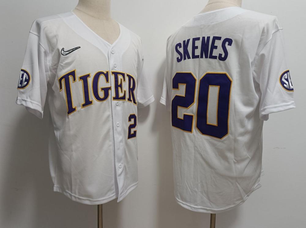 Men Lsu Tigers 20 Paul Skenes White Jersey