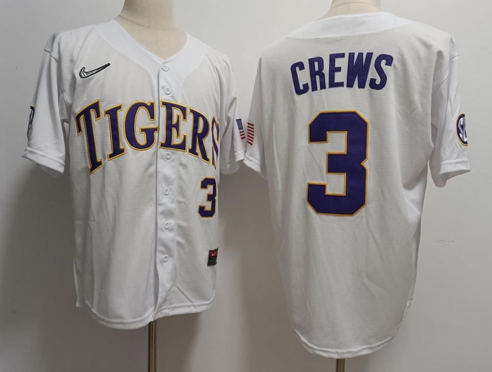 Men Lsu Tigers 3 Dylan Crews White Jersey