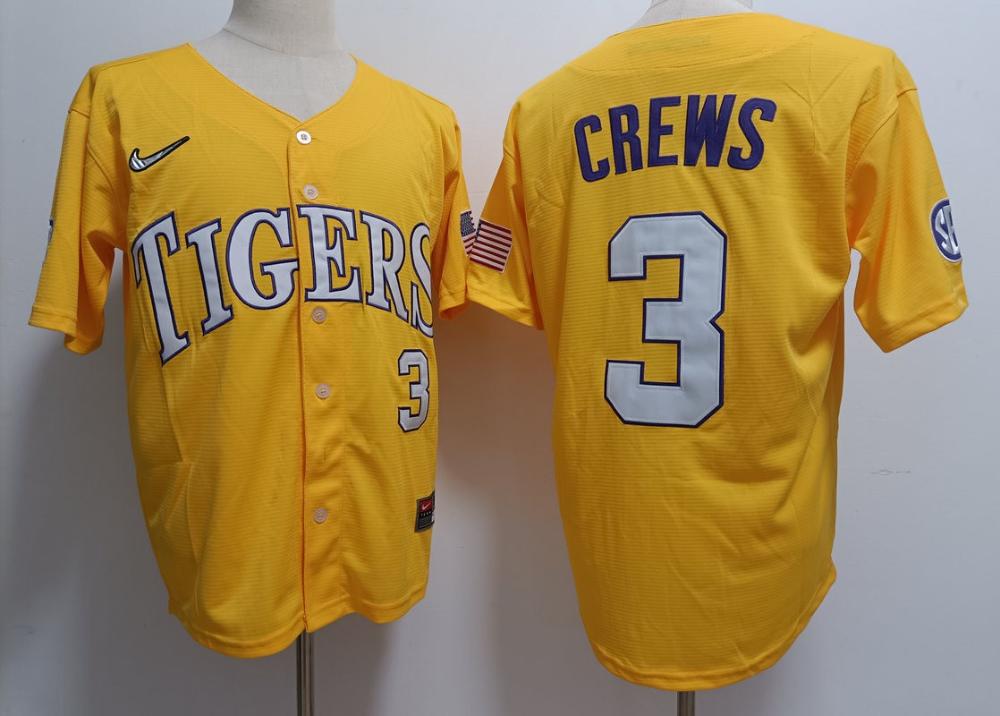 Men Lsu Tigers 3 Dylan Crews Yellow Jersey