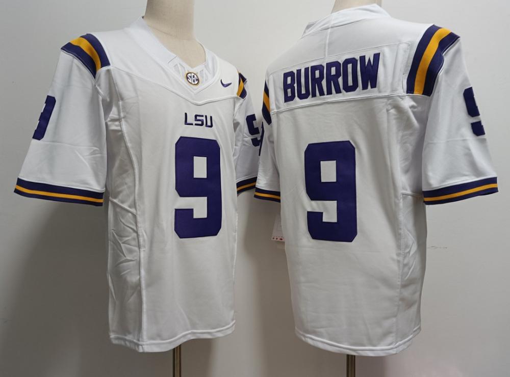 Men Lsu Tigers 9 Joe Burrow White Jersey