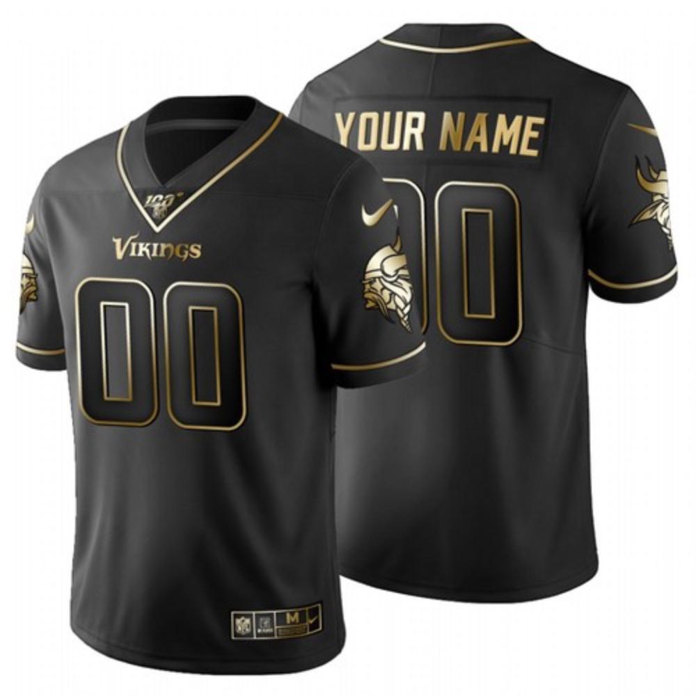 Men Minnesota Vikings Custom Jersey Black Golden 2020 100th Season Sewn