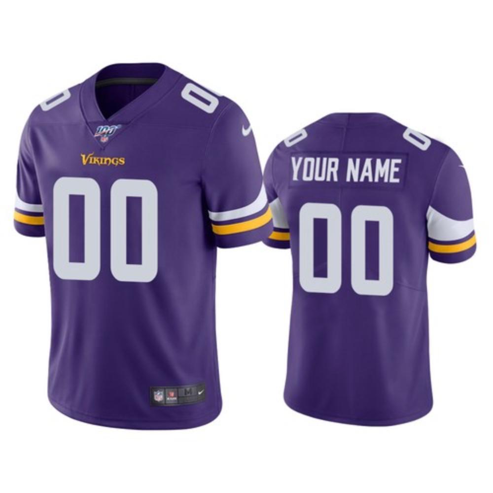 Men Minnesota Vikings Custom Jersey Purple 2020 100th Season Football Sewn