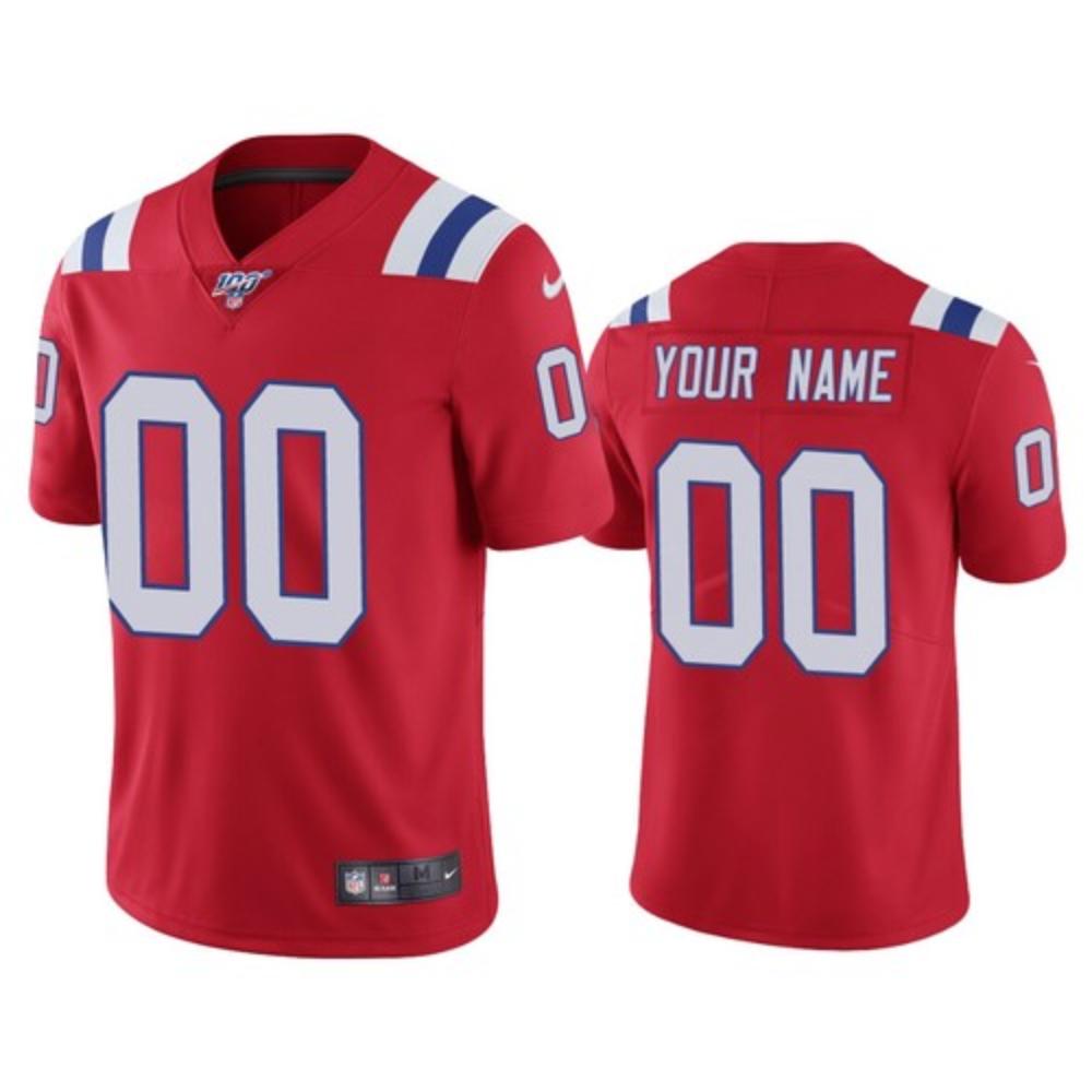 Men New England Patriots Custom Jersey Red 2020 100th Season Football Sewn