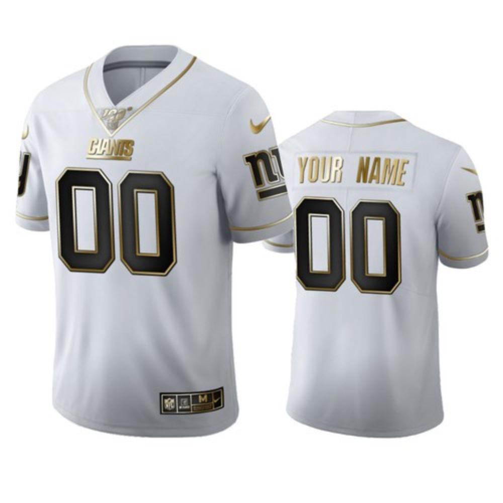 Men New York Giants Custom Jersey White Golden 2020 100th Season Football