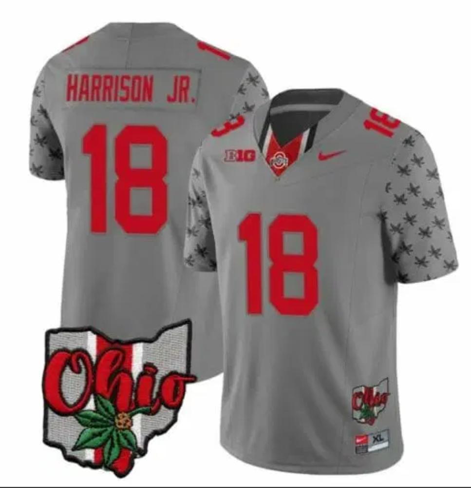 Men Ohio State Buckeyes Marvin Harrison Jr Jersey 18 College Football 2023 Gray