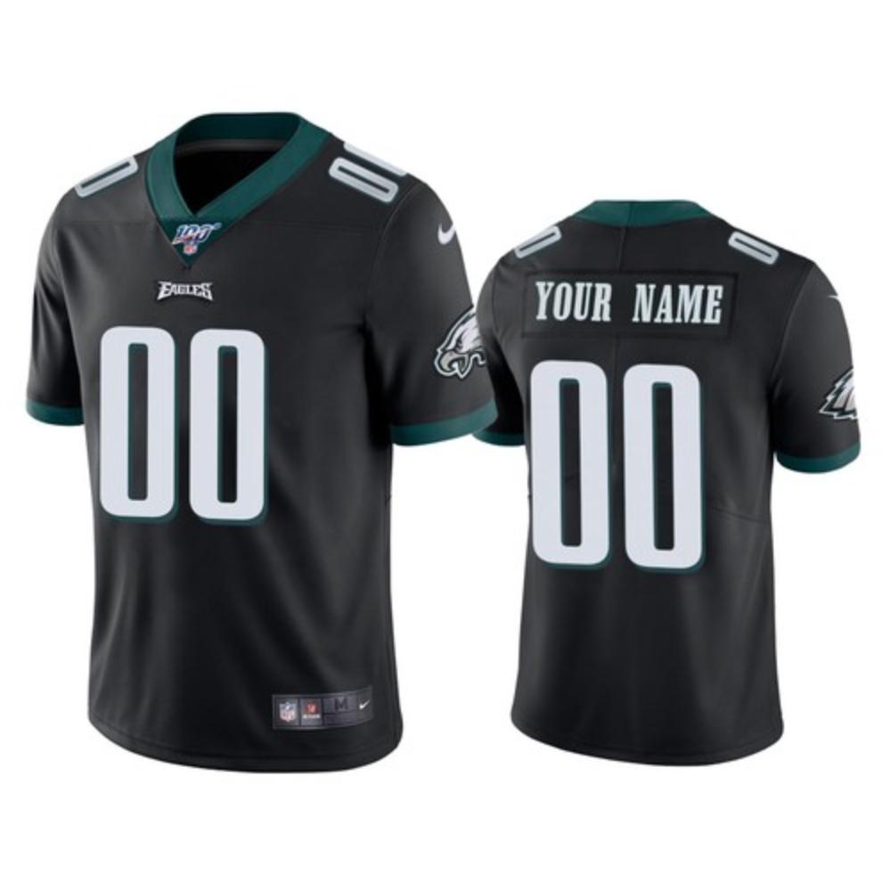 Men Philadelphia Eagles Custom Jersey Black 2020 100th Season Football