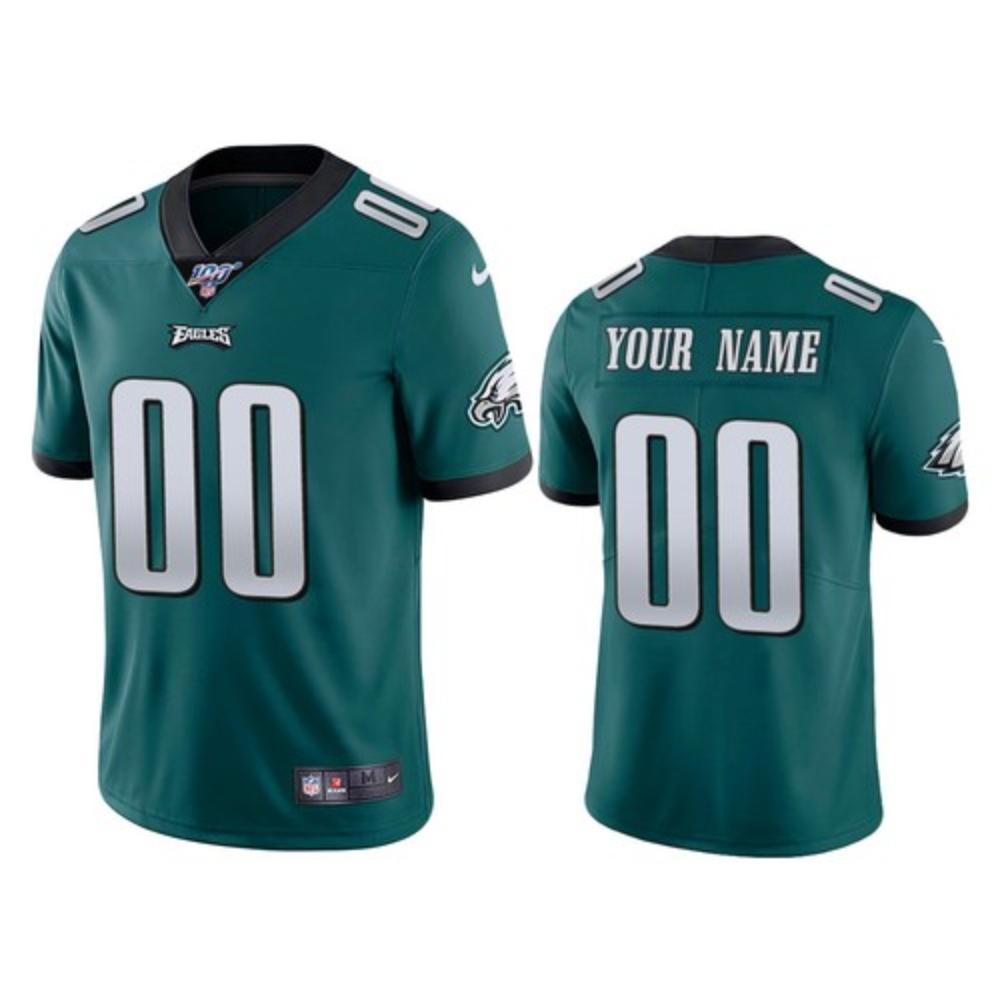 Men Philadelphia Eagles Custom Jersey Green 2020 100th Season Football