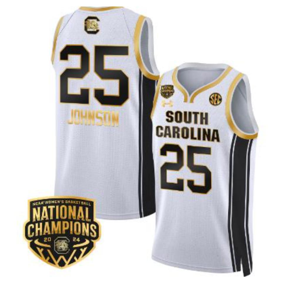 Men Raven Johnson Jersey 25 South Carolina Gamecocks Basketball 2024 White Gold
