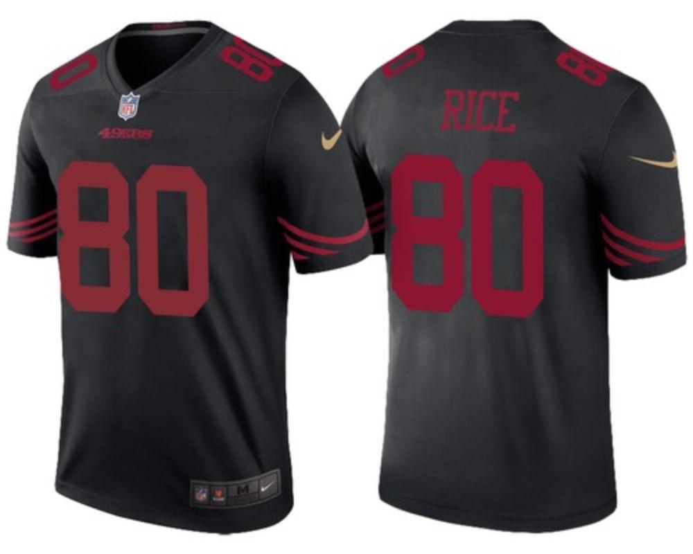 Men San Francisco 49ers 80 Jerry Rice Jersey Black 2020 Legend Football