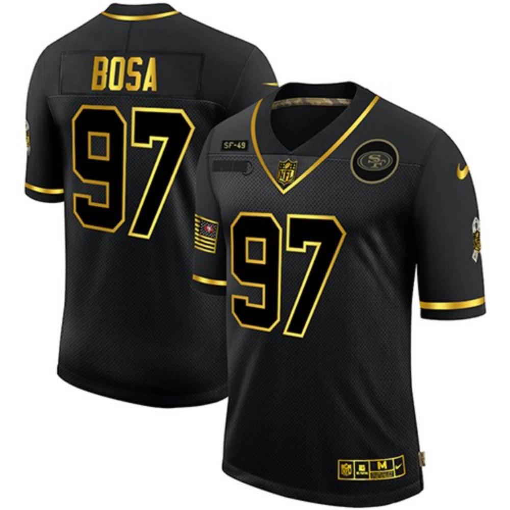 Men San Francisco 49ers Nick Bosa Jersey Black Gold 2020 Salute To Service