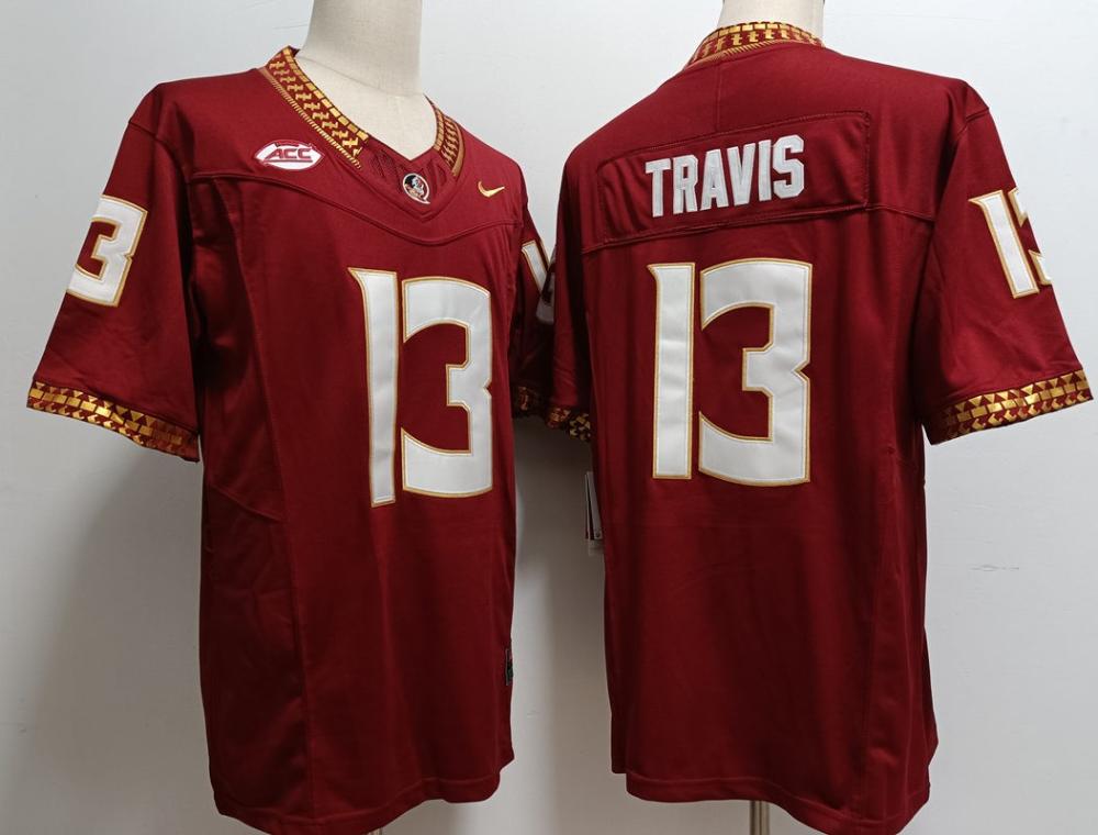 Men Seminoles 13 Jordan Travis Red Jersey