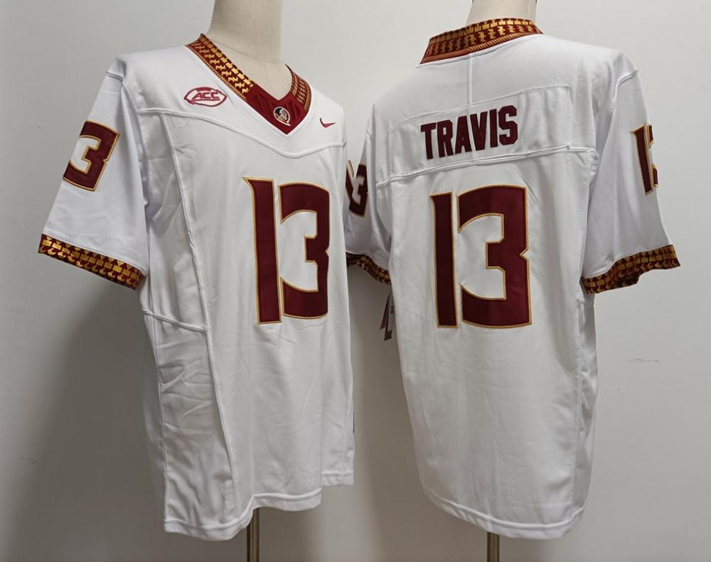 Men Seminoles 13 Jordan Travis White Jersey