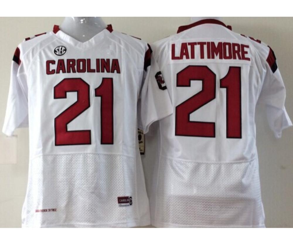 Men South Carolina Gamecocks 21 Marcus Lattimore White College Football Jersey