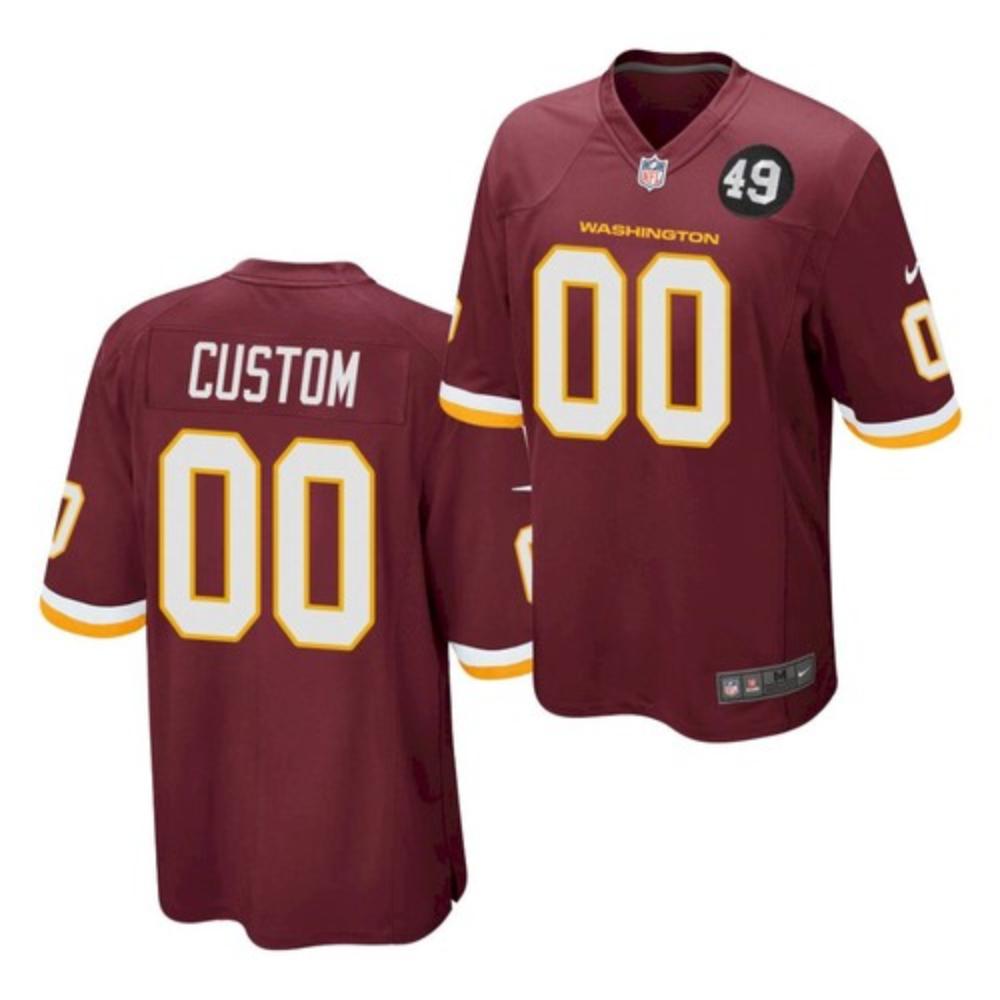 Men Washington Football Team Custom Jersey Burgundy Burgundy 49 Patch Game