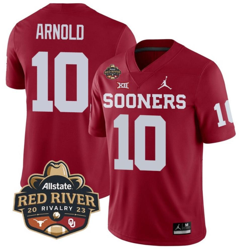 Mens 10 Arnold Crimson Jersey Oklahoma Sooners Football Jersey