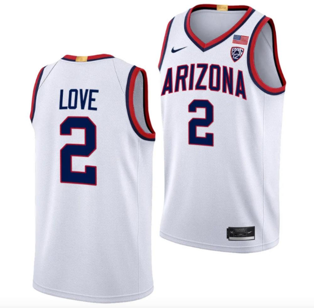 Mens 2 Caleb Love Arizona Wildcats College Basketball Jersey White