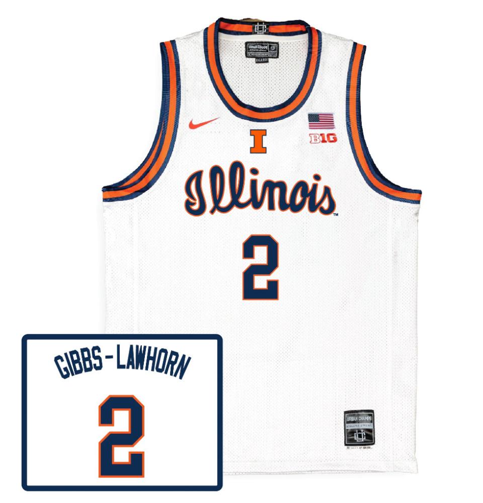 Mens 2 Dra Gibbs lawhorn Illinois Fighting Illini Basketball Jersey White