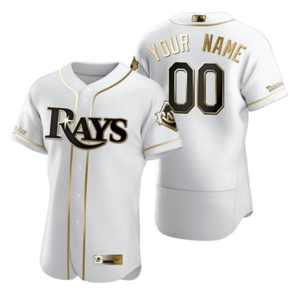 Mens 2020 World Series Tampa Bay Rays Custom Jersey White Gold