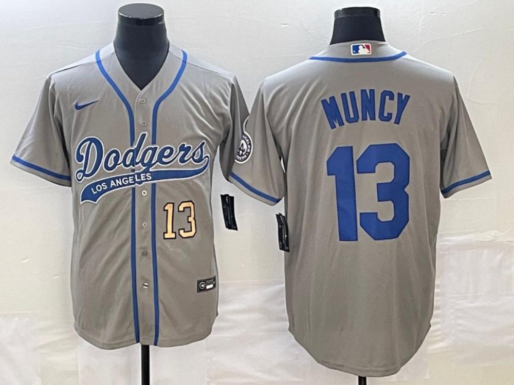 Mens 2023 Dodgers 13 Max Muncy Grey Cool Baseball Jersey
