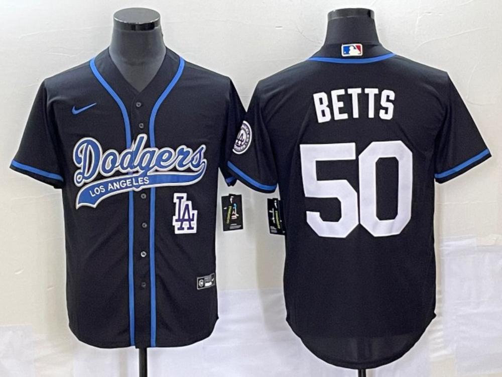 Mens 2023 Dodgers 50 Mookie Betts Black Cool Baseball Jersey 1