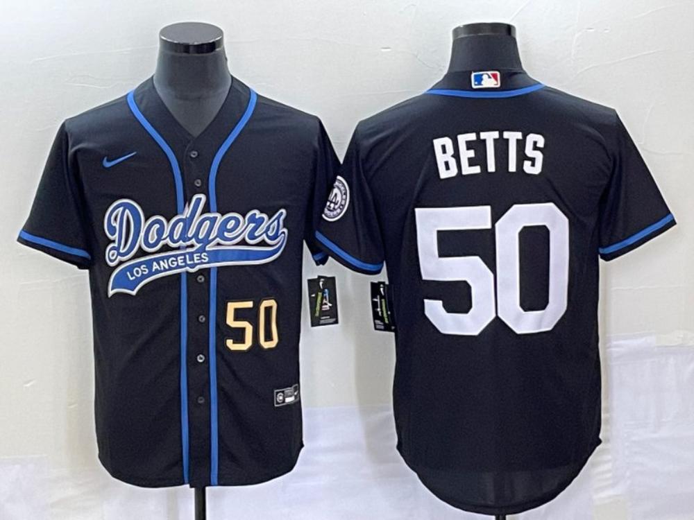 Mens 2023 Dodgers 50 Mookie Betts Black Cool Baseball Jersey 3