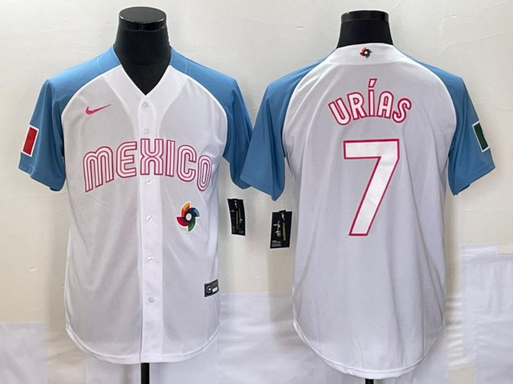 Mens 2023 Mexico World Baseball Cup 7 Julio Urias Jersey White