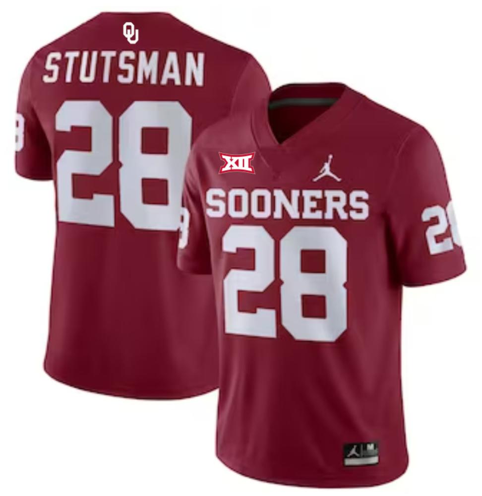 Mens 28 Stutsman Crimson Oklahoma Sooners Football Jersey