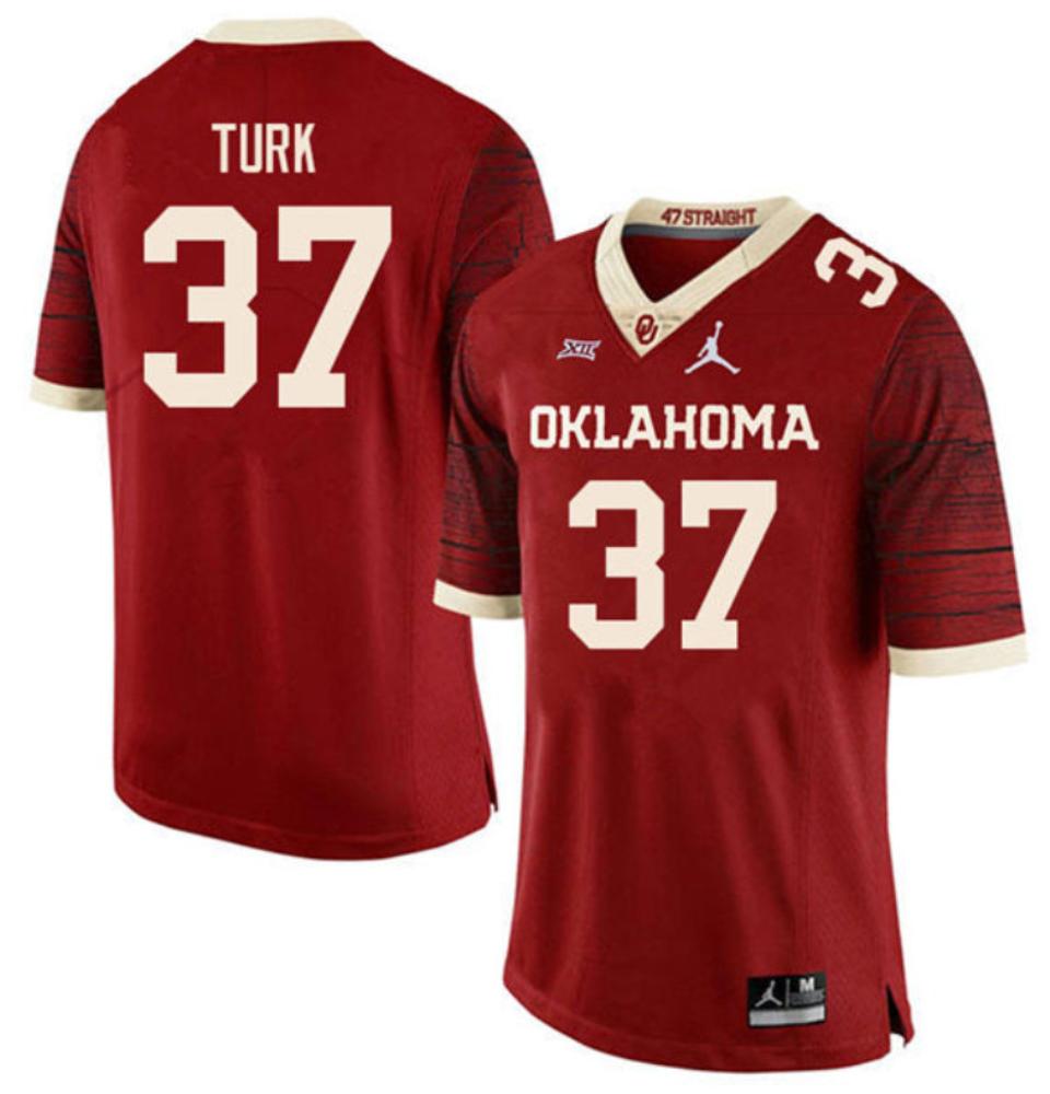 Mens 37 Michael Turk Crimson Jersey Oklahoma Sooners Football Jersey