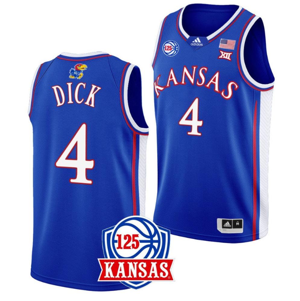 Mens 4 Gradey Dick Kansas Jayhawks College Basketball Jersey Blue