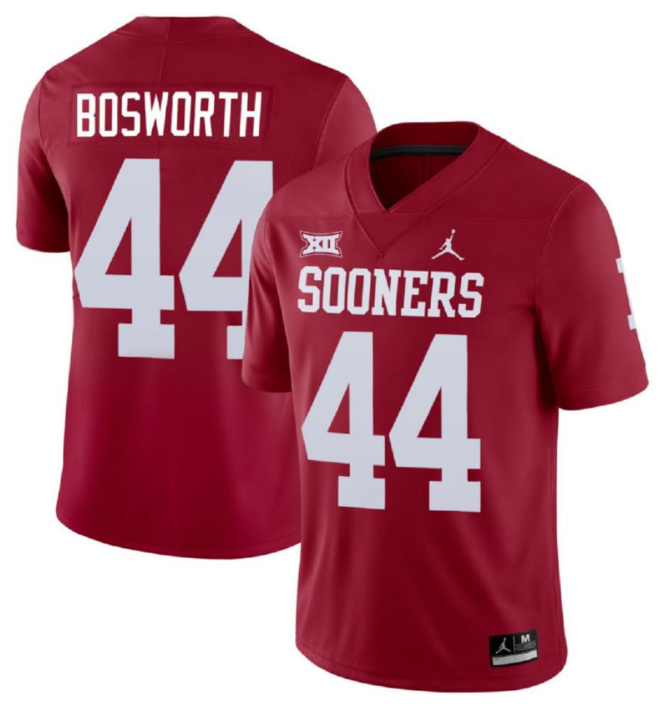 Mens 44 Brian Bozworth Crimson Jersey Oklahoma Sooners Football Jersey