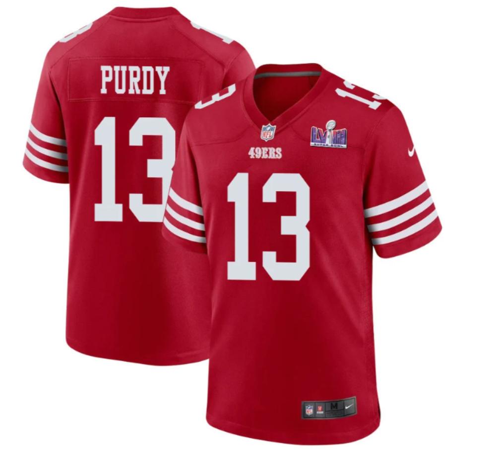 Mens 49ers 13 Brock Purdy Red 2024 Super Bowl Lviii Vapor Limited Jersey