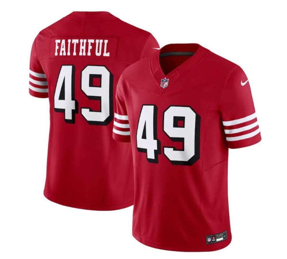 Mens 49ers 49 The Faithful Red Throwback 2023 Stitched Jersey