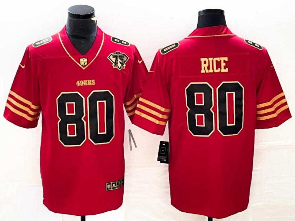 Mens 49ers 80 Jerry Rice Red Gold Stitched Jersey