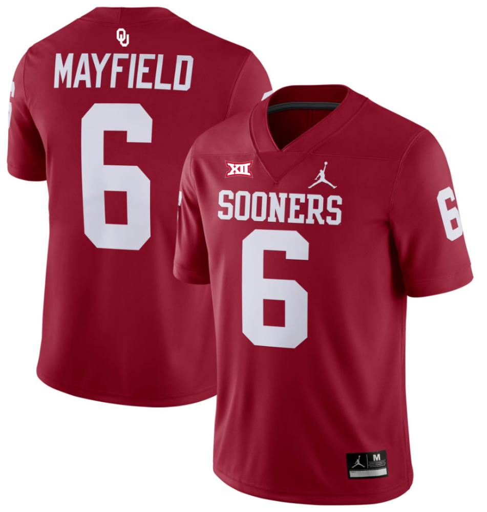 Mens 6 Baker Mayfield Crimson Oklahoma Sooners Football Jersey