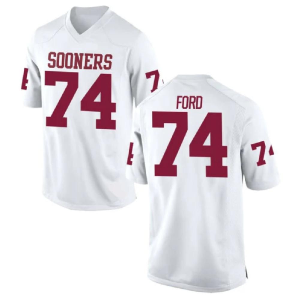 Mens 74 Cody Ford White Jersey Oklahoma Sooners Football Jersey