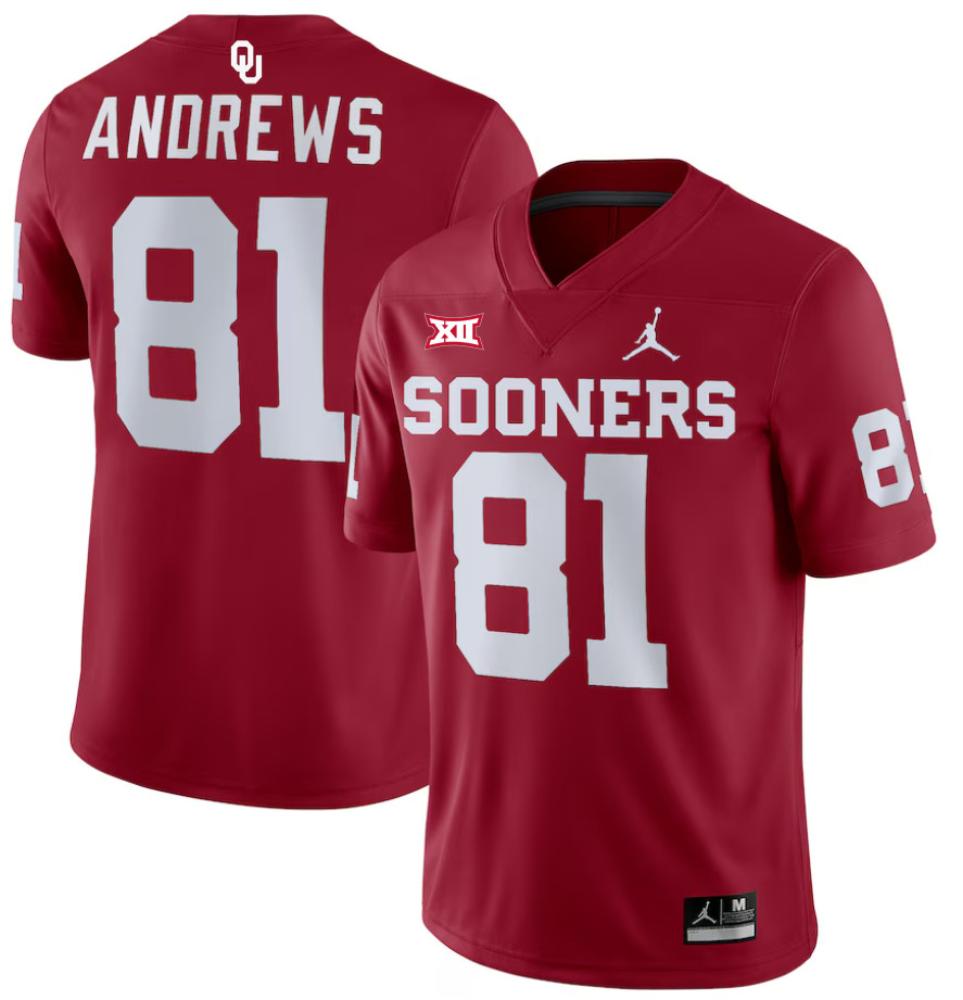 Mens 81 Mark Andrews Crimson Oklahoma Sooners Football Jersey