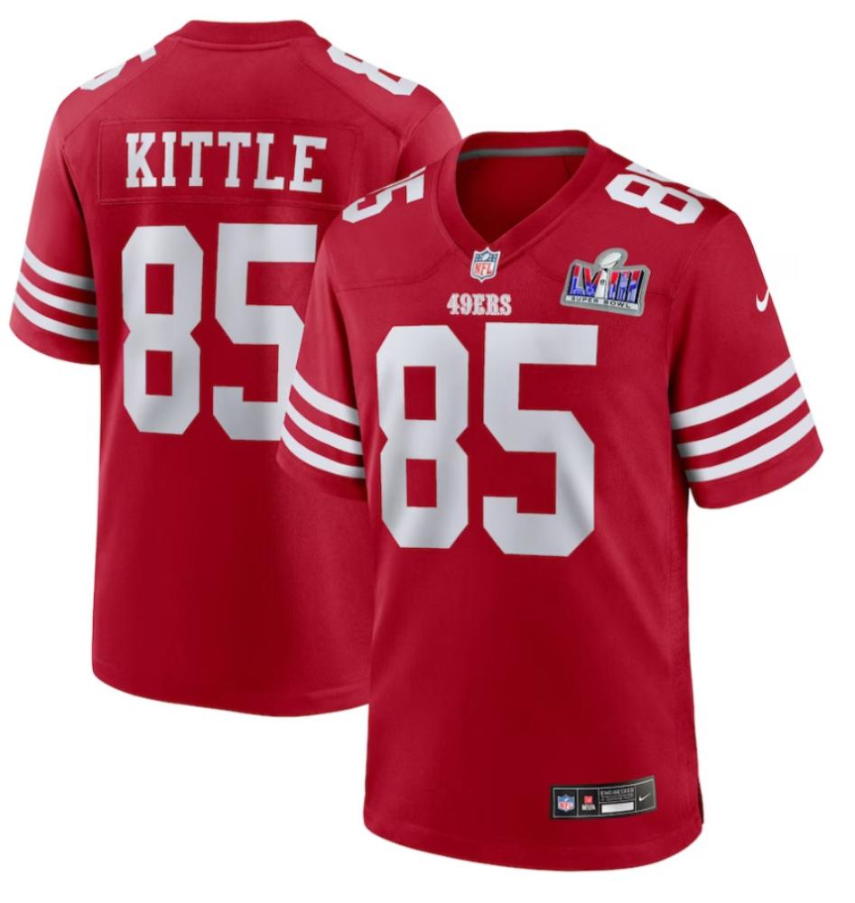 Mens 85 George Kittle Scarlet San Francisco 49ers Super Bowl Lviii Game Jersey