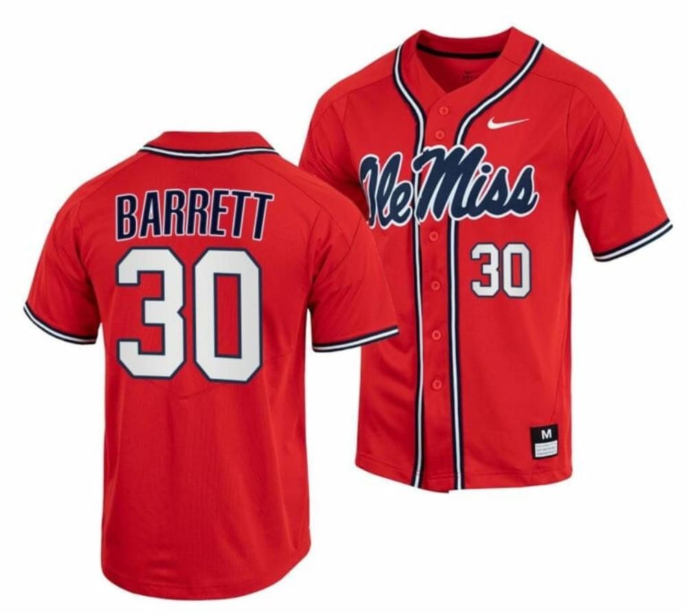 Mens Aaron Barrett Jersey Ole Miss Rebels College Baseball Red 30