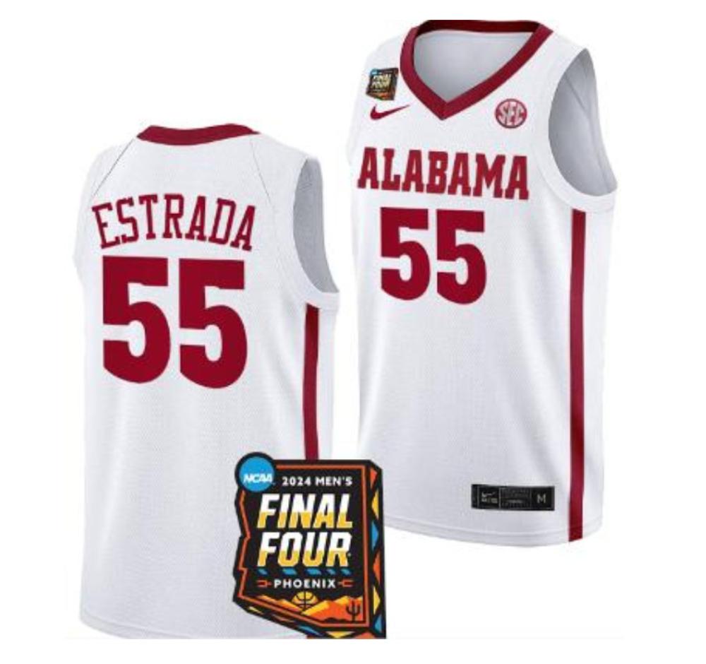 Mens Aaron Estrada Jersey 55 Alabama Crimson 2024 Final Four Basketball White