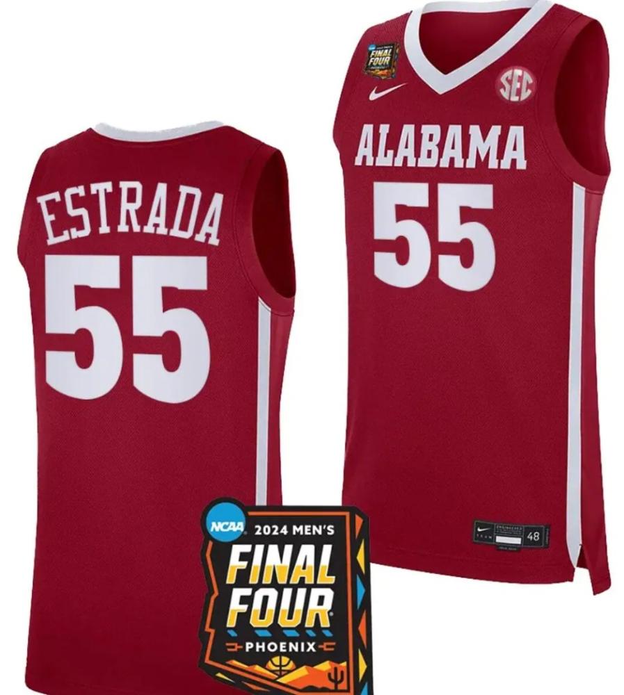 Mens Aaron Estrada Jersey 55 Alabama Crimson Tide 2024 Ncaa Basketball Crimson