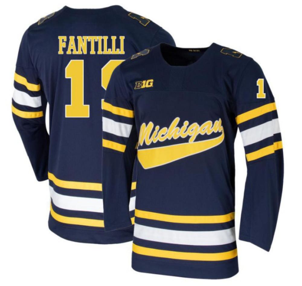 Mens Adam Fantilli 19 Navy Michigan Wolverines Hockey Jersey